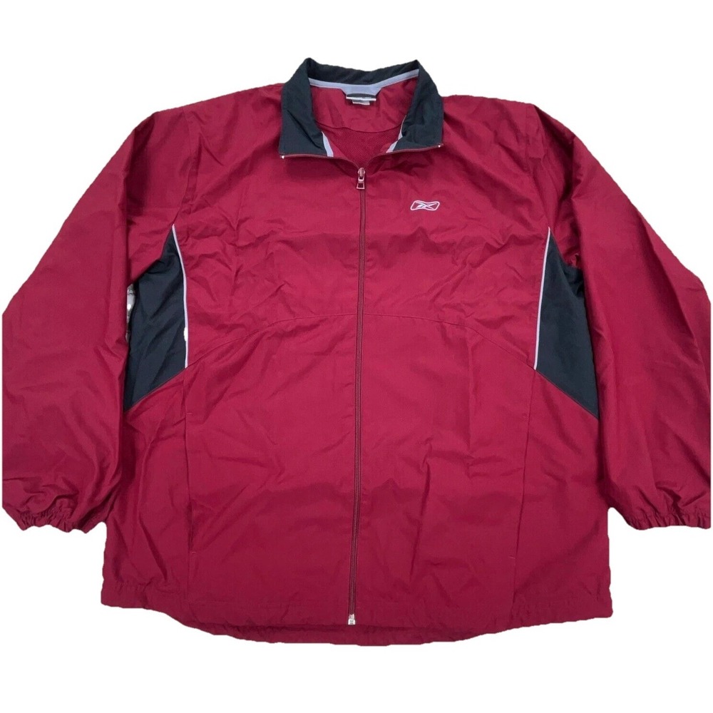 Vintage Reebok Jacket Men XL Red Black Windbreaker Track Suit Warm Up Track Y2K